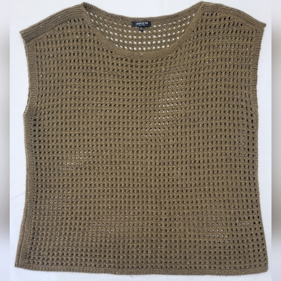 Lafayette 148 Open Knit Metallic Green Sleeveless Cashmere Sweater Women's Large - Picture 1 of 10